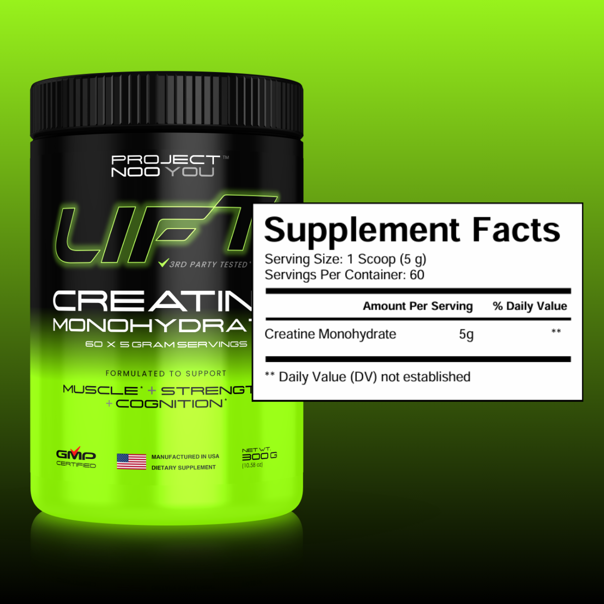 LIFT creatine monohydrate supplement facts1